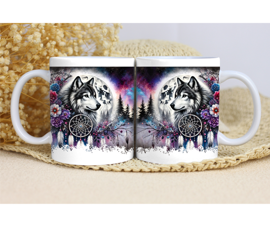 Gray Wolf Dream Catcher Coffee Cup