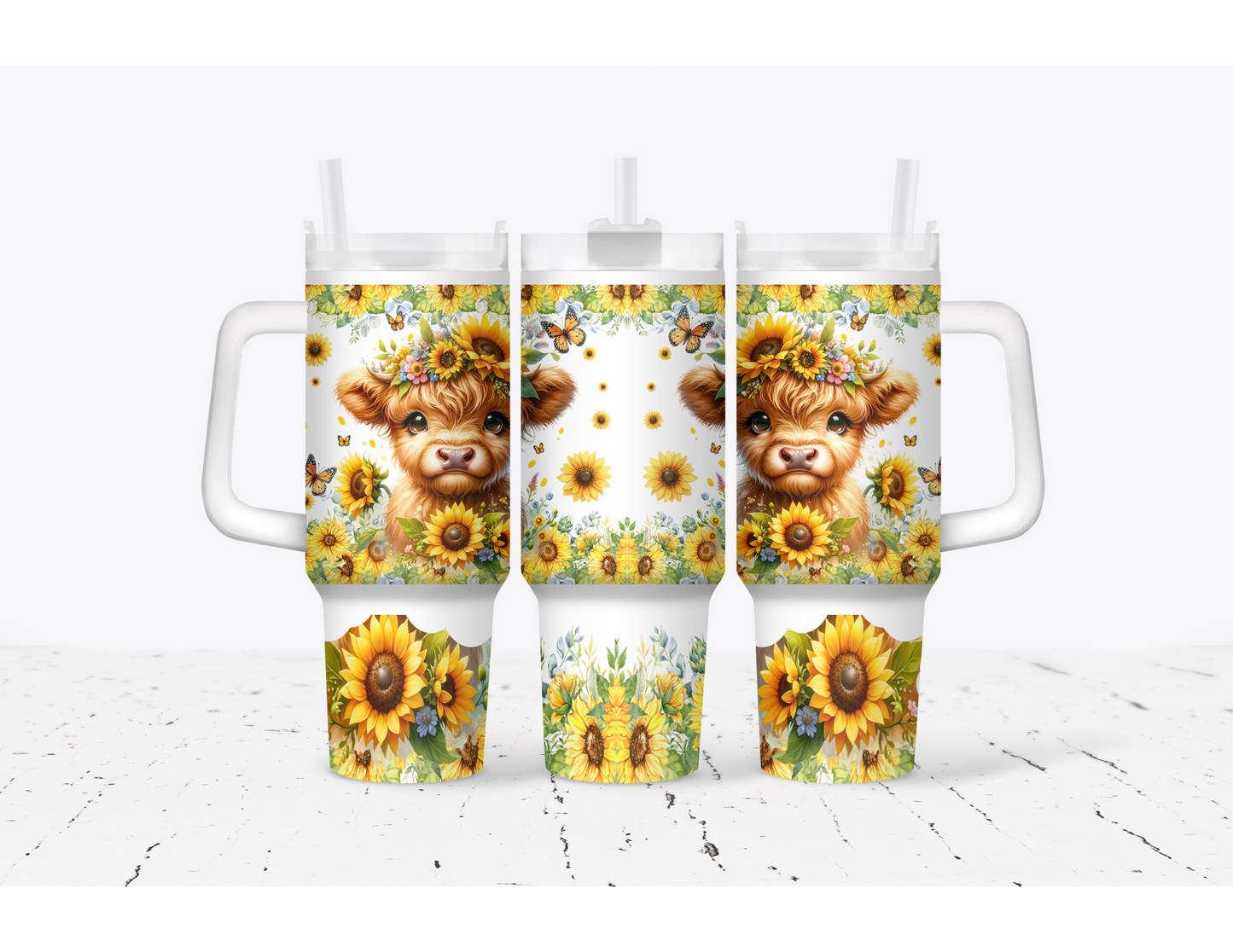 Sunflower Baby Highland Cow 40 oz. Thirst Quencher Cup
