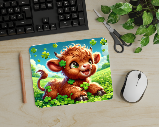 Highland Cow Clover Field Mouse Pad