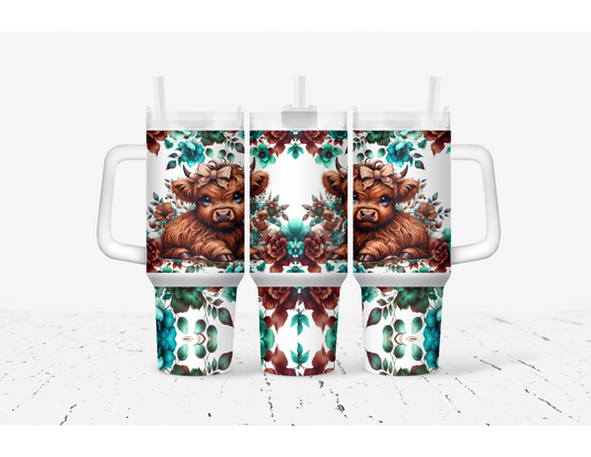 Brown & Teal Highland Cow 40 oz.
