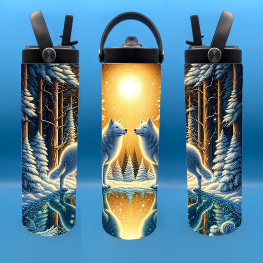 Forest Wolf Sunset 20 oz. Sports Bottle